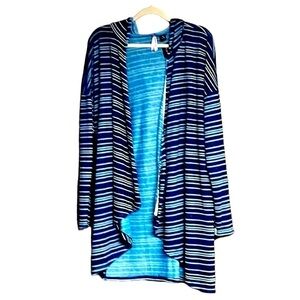 Love by design size XL blue striped lightweight hooded cardigan sweater